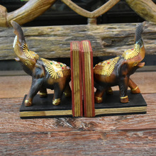 泰国木雕书立 东南亚手工雕刻大象书靠实木书夹复古文具用品
