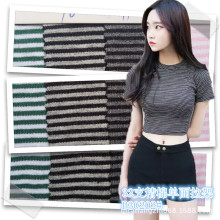 牙签条四面弹力单面棉拉架 32S棉拉架色织条纹汗布针织面料