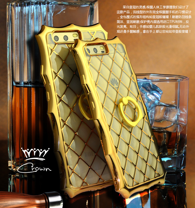 SIMON Crown Luxury Royal Electroplating Soft TPU Streamline Protection Case Cover with 360° Rotating Anti-drop Finger Ring Grip Holder for Huawei P10 & Huawei P10 Plus