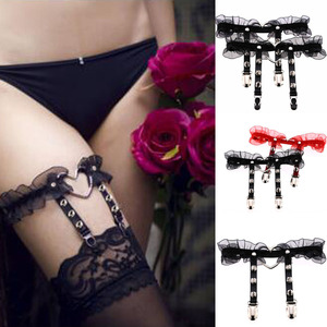 Women nightclub bar jazz dance Punk rock Garter belt lolita sweetheart rivet sexy lace elastic love heart-shaped leather bridal belt garter belt