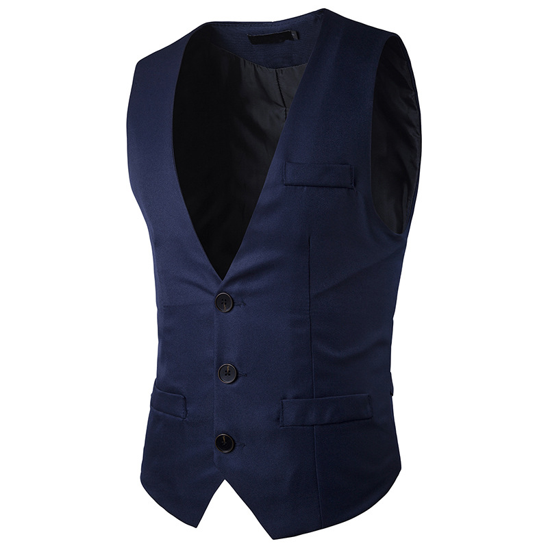 AliExpress Men's Spring and Autumn New Single Row Three-button Solid Color Suit Vest Men's Korean Style Slim-fit Cardigan Vest