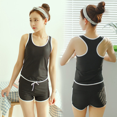 泳衣女学生分体保守平角小胸聚拢遮肚显瘦运动游泳装温泉大码紧身|ms