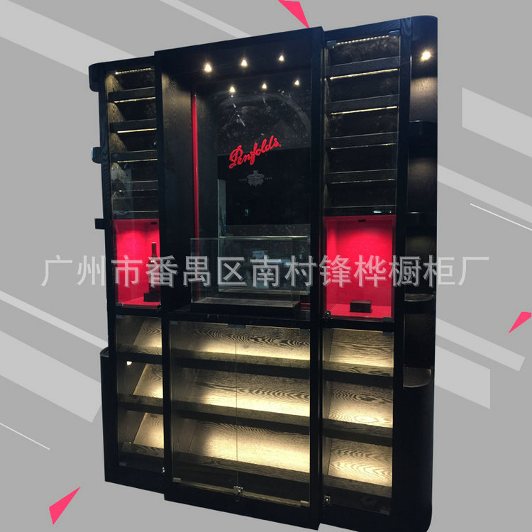 工厂制作防火板酒展柜可定制黑钛金洋酒柜台红酒展示柜