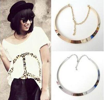 欧美大牌时尚街拍简约造型金属质感项圈项链 锁骨配饰品|ru