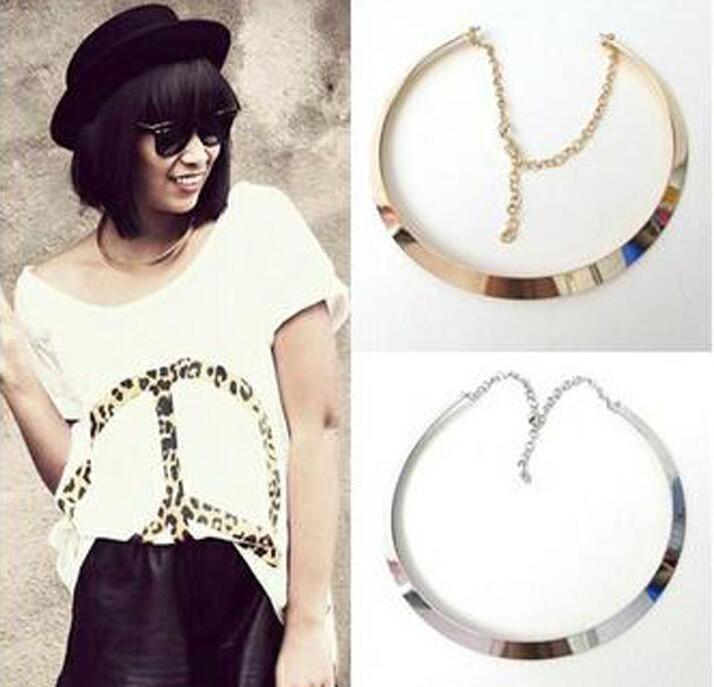 欧美大牌时尚街拍简约造型金属质感项圈项链 锁骨配饰品|ru