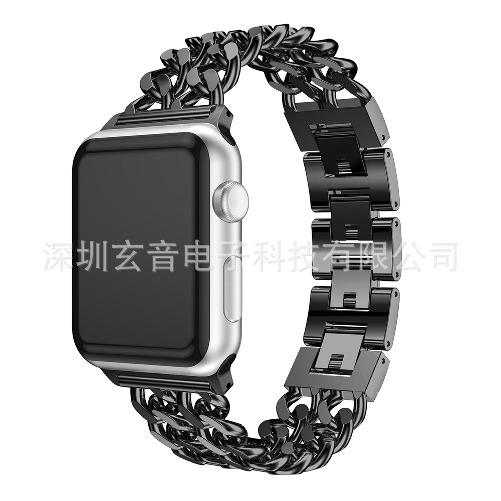 适用于Apple watch2苹果合金双排牛仔链 iWatch实心链式表带钢带-阿里巴巴