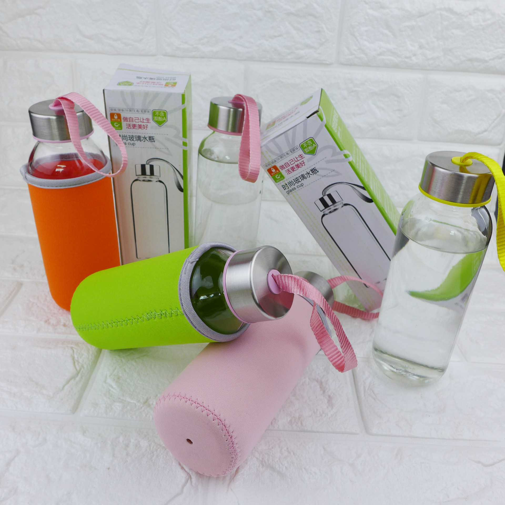 漂流瓶创意带绳玻璃瓶 小艾杯运动随手杯广告炫彩水杯可印广告