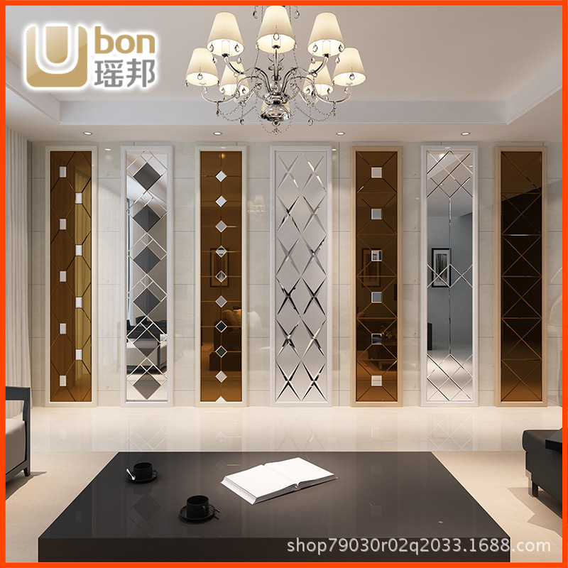 a living room Modern minimalist TV backdrop ceramic tile Art Fight mirror Diamond Glass modelling Rome column