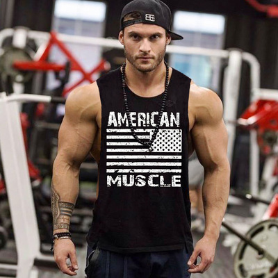 Cross border summer Amazon man American Flag waistcoat Sports fitness vest Split ends vest Manufactor