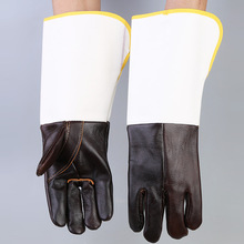 一层长帆布电焊手套 高温防烫焊工防护手套 牛皮劳保手套