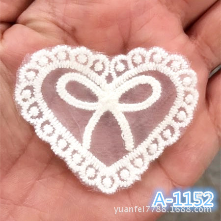 A-1152新款爱心蝴蝶结网纱刺绣布贴补丁DIY服装辅料现货批发混批
