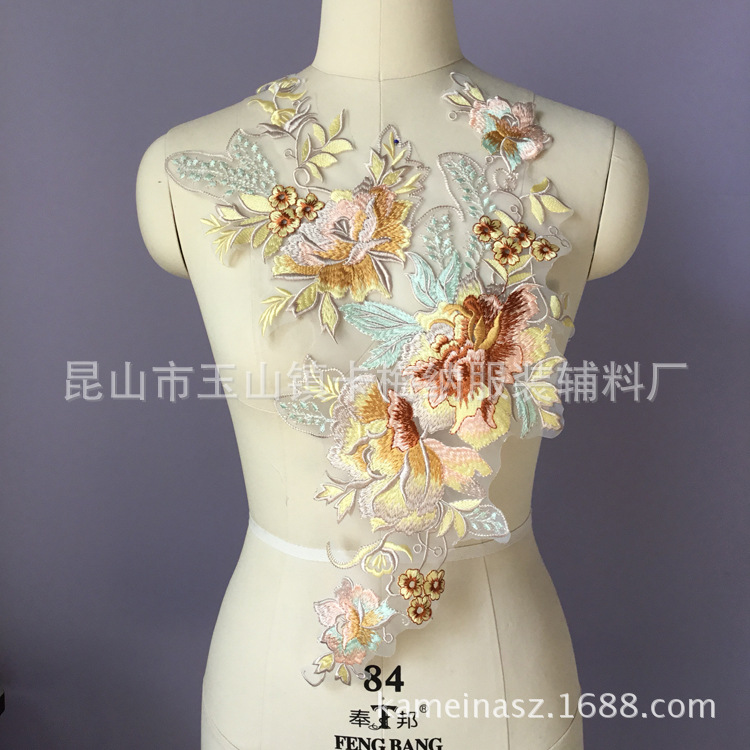 多色涤纶刺绣蕾丝花贴 童装演出服前胸后背帖 手工diy配饰辅料