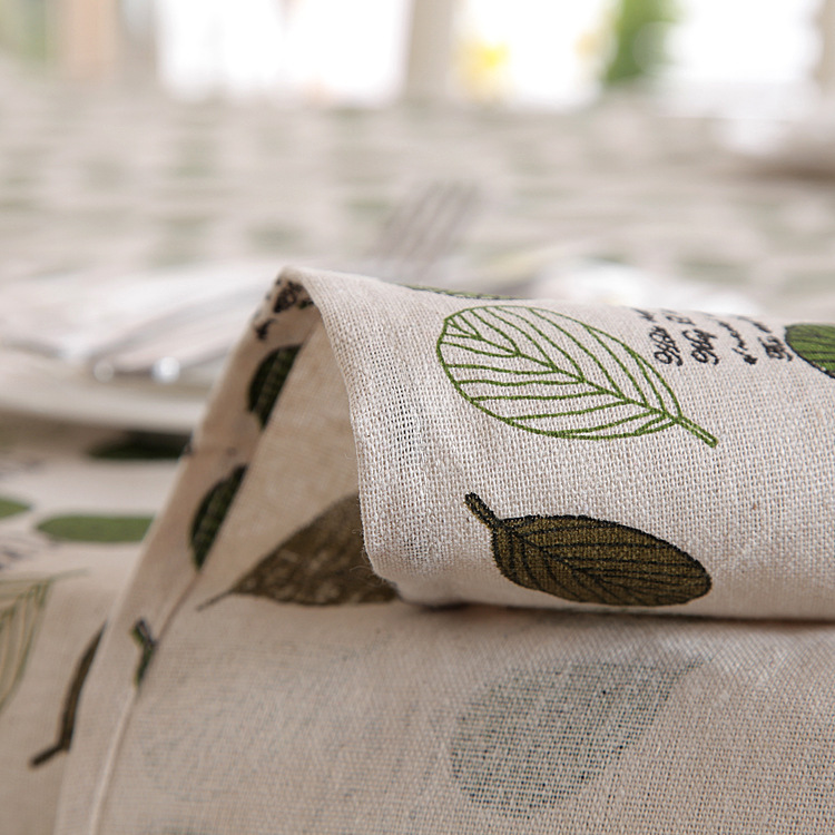 Pastoral Style Green Leaf Print Polyester Cotton Tablecloth_voghion.com