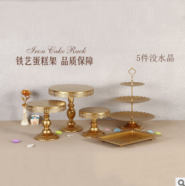 Postres de la boda de oro Mesa Europea pastel de accesorios de boda de encaje bandeja de la torta hierro postre rack 12 unidades