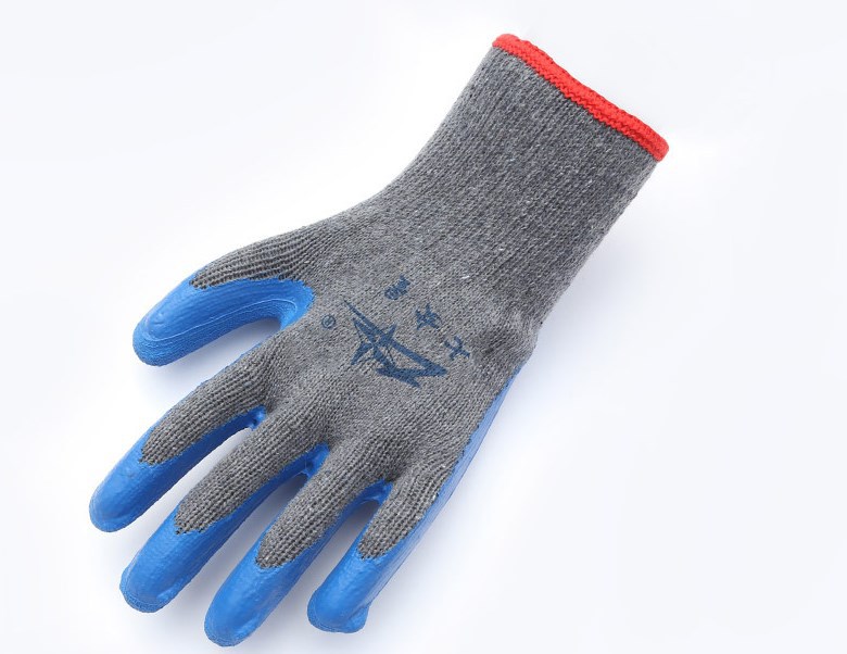 七女星10针粗灰纱浸蓝色乳胶防滑劳保手套 厂家直销|ru
