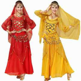 肚皮舞服装新款成人印度舞演出服大码肚皮舞练习服长袖亮点裙套装