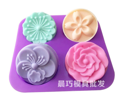 Supply of four consecutive cake molds, new products, roses, 4-hole round five-piece flowers, four-season flowers, about 90 grams of soap