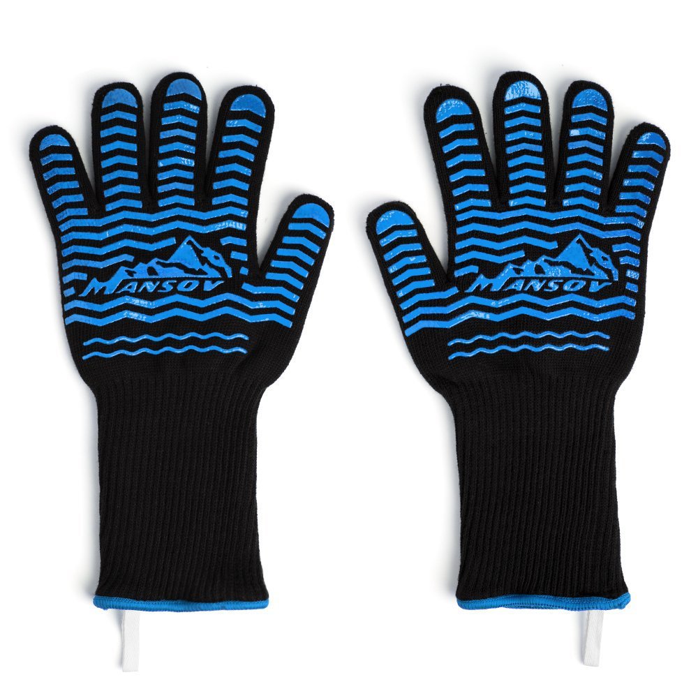 双面硅胶条纹耐高温加长款35CM 耐高温防烫防火针织BBQ烘培手套