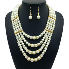 XZ6381新款欧美时尚多层珍珠项链耳环夸张首饰套装配饰necklace