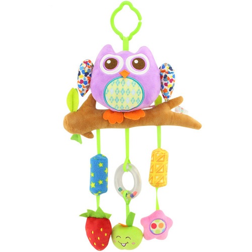 Happy Monkey baby carriage hanging soothing plush toy 0-1 year old baby with ringing paper bed bell wholesale
