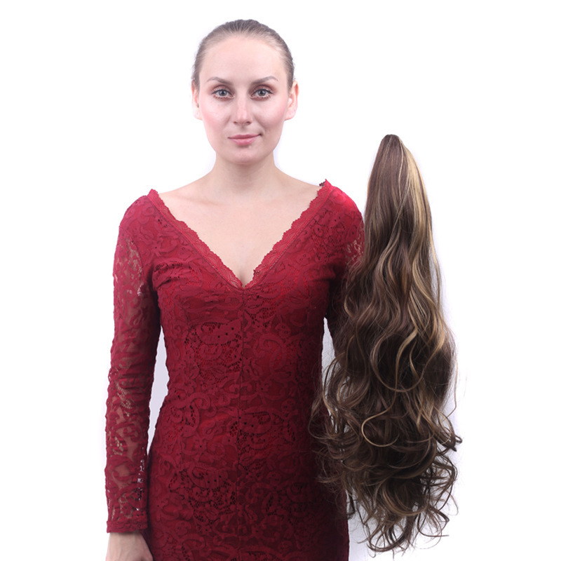 Cheveux synthétiques cheveux bouclés pour femmes vague fibre synthétique pince à griffe queue de cheval naturelle moelleuse_voghion.com