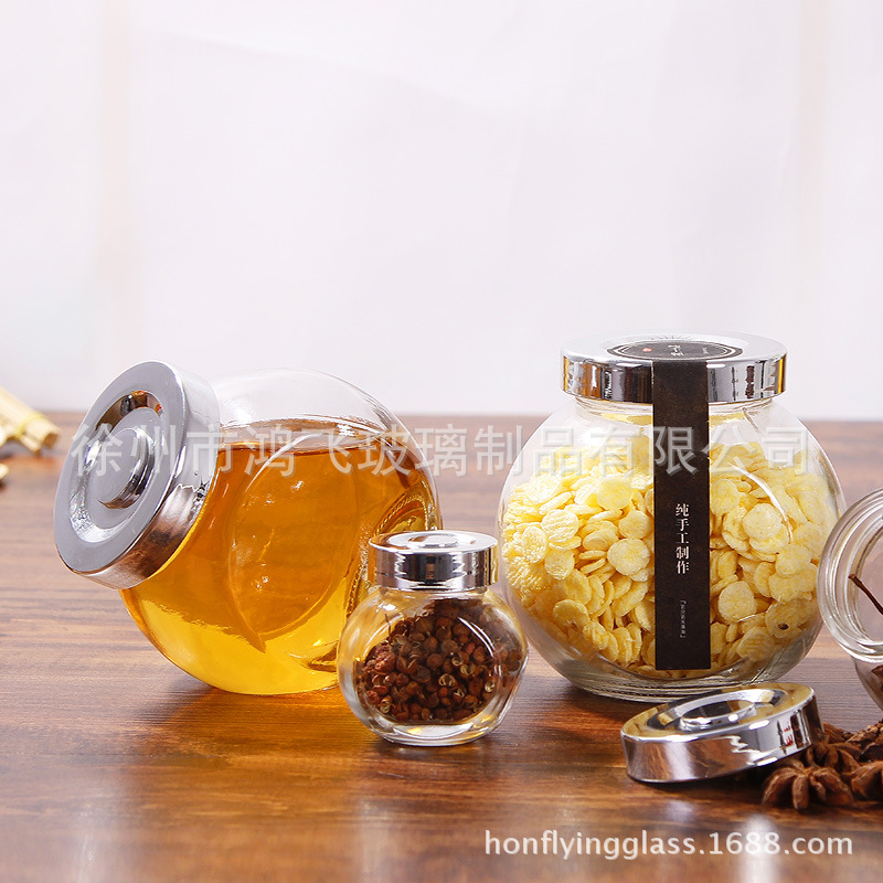 批发加工密封罐180ml储物玻璃瓶调料果酱扁鼓储物罐储物瓶耐高温
