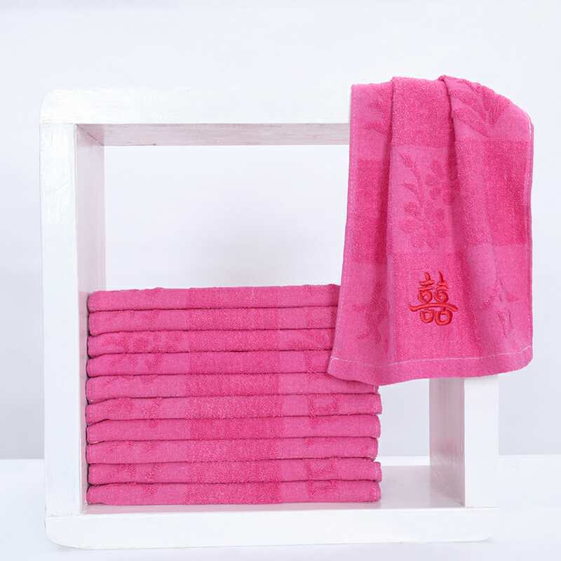 厂家批发纯棉婚庆毛巾喜字红色毛巾礼品面巾结婚回礼大红双喜毛巾