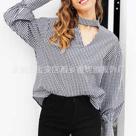 ebay速卖通2019欧洲站热卖 围脖格纹 时尚潮流个性衬衣