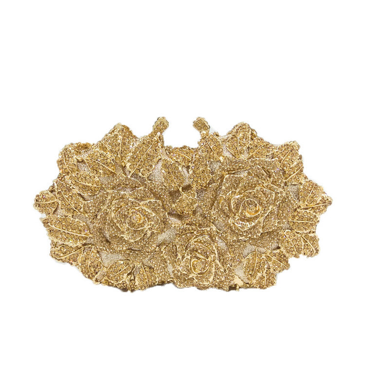 New Fashion Dinner Bag Metal Diamond Banquet Bag Flower Clutch Bag Chain Bag Party Evening Bag display picture 13