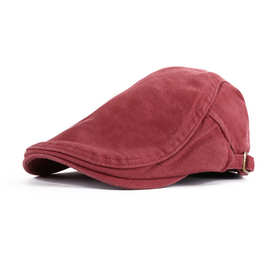 秋冬帽子批发红色贝雷帽时尚潮流韩国帽子男女 纯色鸭舌帽