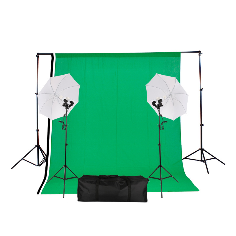 摄影套装双灯头伞灯柔光伞套装+2*3米背景架1个+黑白绿棉布3张