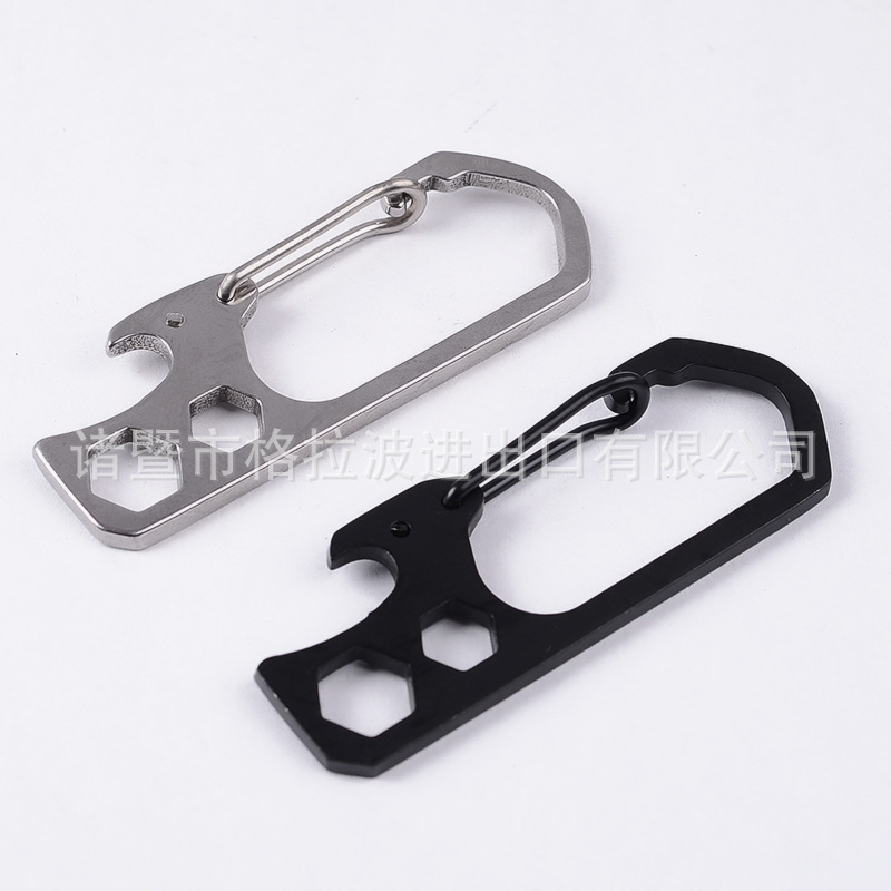 Outdoor camping equipment Stainless steel carabiner Metal Multifunction Keychain Bottle opener Hex wrench