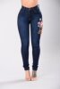 European trousers hole embroidered small feet high elastic jeans