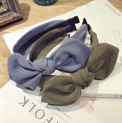 Korean new handmade hair accessories Korean version solid color rabbit ears bow wide edge toothed anti-slip hair hoop women's headband