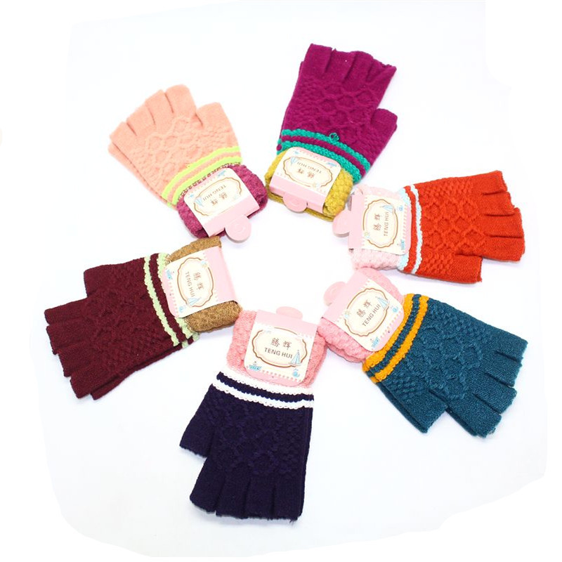 女士半指手套批发 女秋冬韩版保暖露指毛线手套学生手套