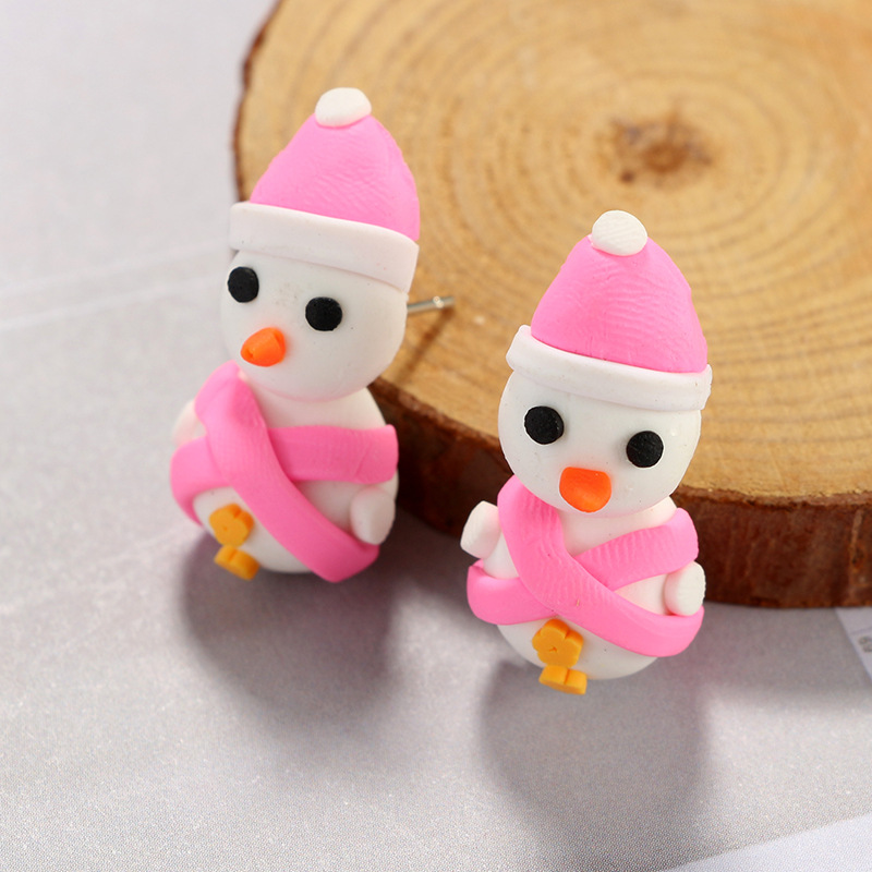 Christmas Series Products Cute Soft Clay Little Snowman Handmade Earrings display picture 8