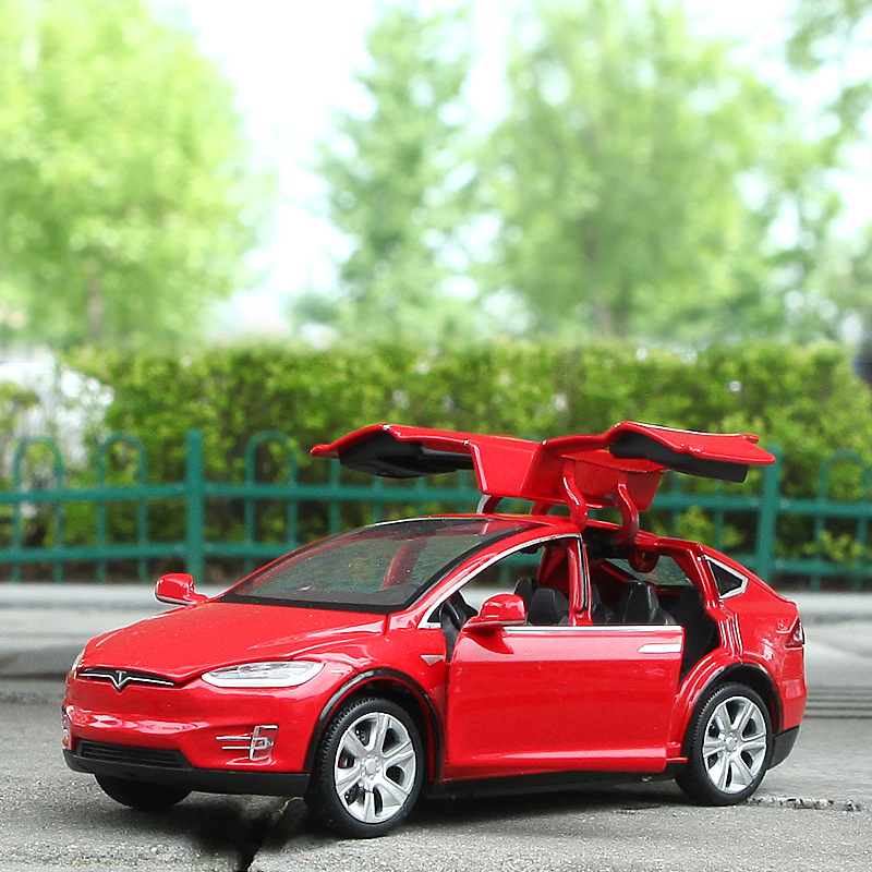 Baosilun seis puertas abiertas coche deportivo Tire hacia atrás el sonido y la luz del coche de juguete ala de gaviota puerta del coche de metal 6610 Tesla a granel