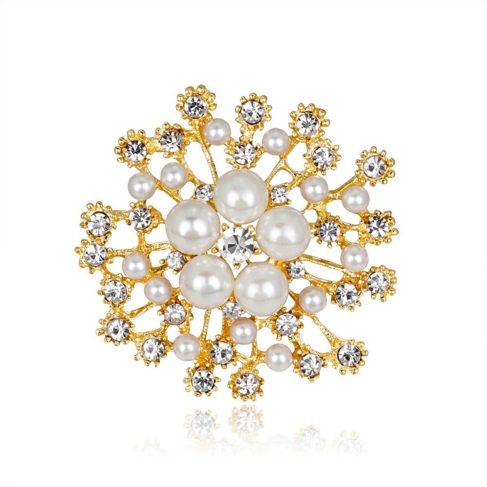Brooch from pearl lapel pin, fashionable accessories, with snowflakes, flowered