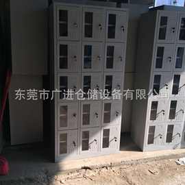 钢制玻璃门鞋柜 无尘车间员工透明带层板鞋柜 玻璃门鞋柜