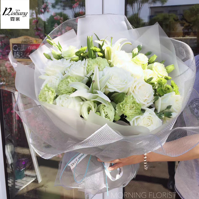新品鲜花包装纸花束包装材料 粗格纱网 粗格网纱鲜花包装纱网批发