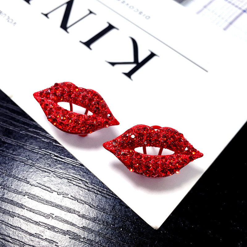 Korean Sexy Flame Red Lips Earrings Hypoallergenic Lips Earrings Exaggerated Fashion Earrings Wholesale Nihaojewelry display picture 4