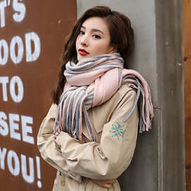 秋冬季韩版针织毛线围巾女长款披肩加厚百搭学生流苏时尚围脖两用