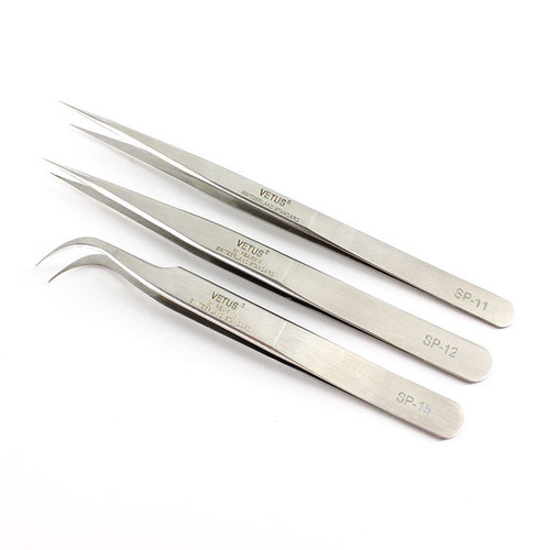 VETUSSP ST-15 Straight Head Curved Head Eyelash Extension Tweezers with High Precision Stainless Steel Tweezers