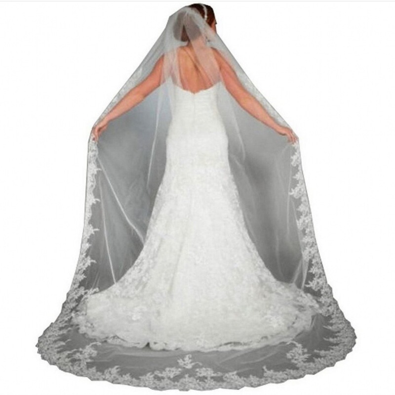 2021 bridal veil 3 m long trailing veil lace veil with hair comb White/Off White 2021 bridal veil 3 m long trailing veil lace veil with hair comb White/Off White
