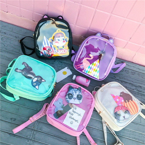 Korean style backpack female PU backpack Japanese and Korean girl transparent candy color cute student school bag one piece drop shipping