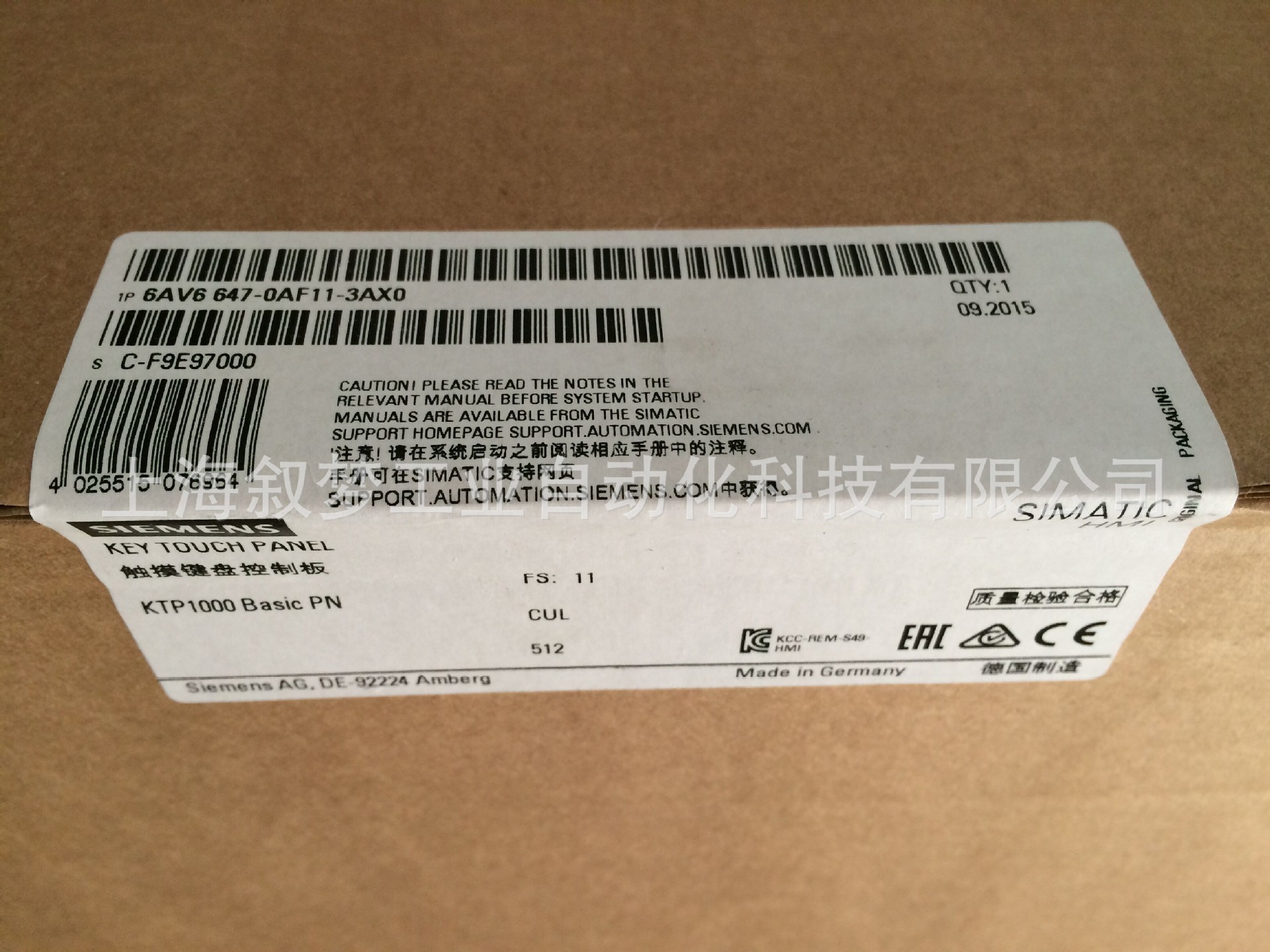 触摸屏SIEMENS/西门子KTP1000全新6AV6647-0AF11-3AX0原装