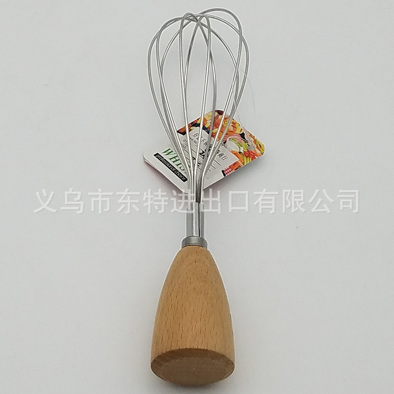 Factory direct sales stainless steel egg beater with oak handle, egg and cream baking mixer, household mini egg beater detail image 8
