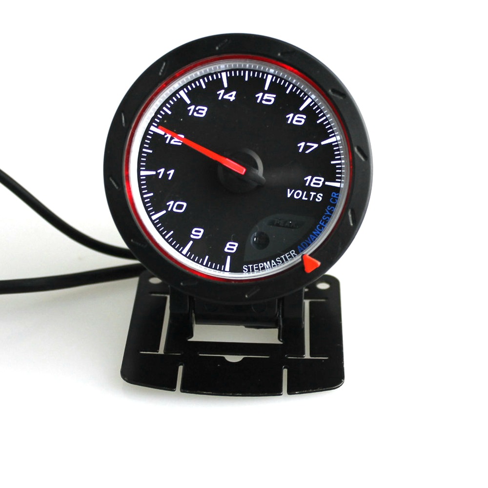 12V汽车改装60mm 电压表8-18V带支架黑面红白光 VOLTS