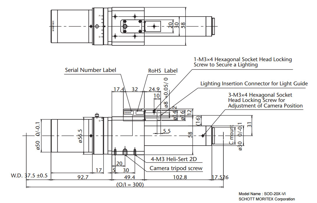 Moritex茉丽特 SOD-X系列 SOD-20X-VI 高倍率机器视觉远心镜头