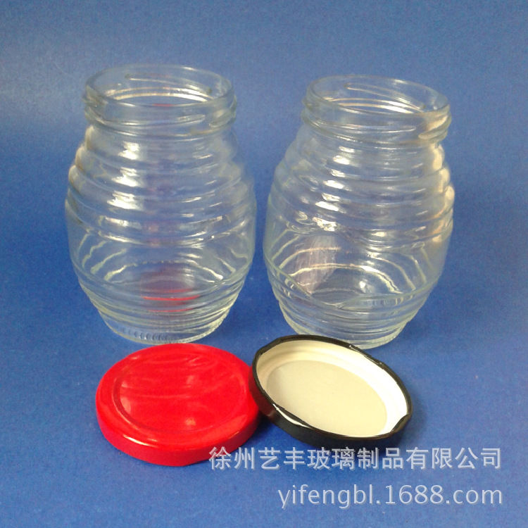 工厂供应螺纹蜂蜜玻璃瓶 圆蜜瓶 螺丝黄桃罐头瓶 酱菜玻璃瓶